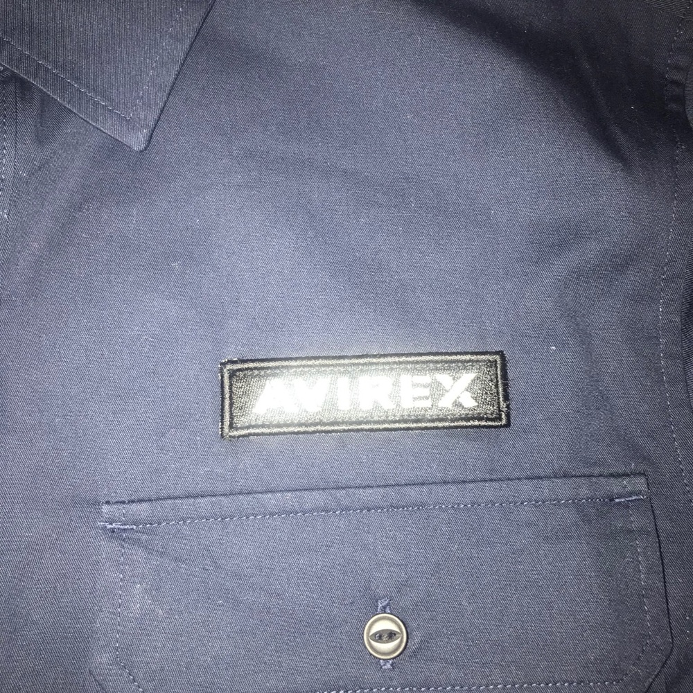 Avirex Shirt Men's Medium Core Short Sleeve Military Officer Navy Blue Patches - Picture 3 of 5
